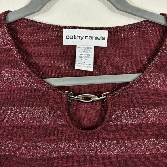 Cathy Daniels Striped Sweater Sz L Chain Detail Sparkly Vintage Look Cozy Top - Picture 3 of 4